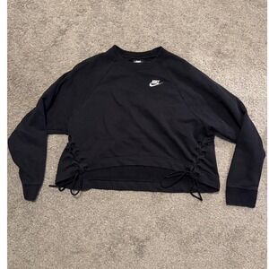 Nike Women's Black Cropped Crewneck Sweatshirt Lace Up Sides Size Medium
